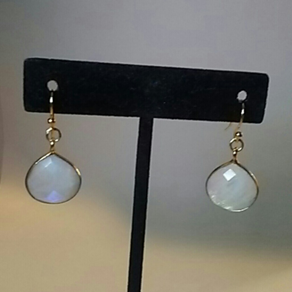 Moonstone earrings with gold hooks
